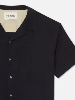 FRAME Short Sleeve Camp Collar Shirt in Dark Navy< Shirts