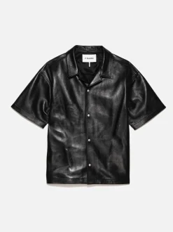 FRAME Short Sleeve Leather Camp Shirt in< Leather & Suede