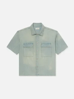 FRAME Short Sleeve Relaxed Denim Shirt in< Denim Shirts|Shirts