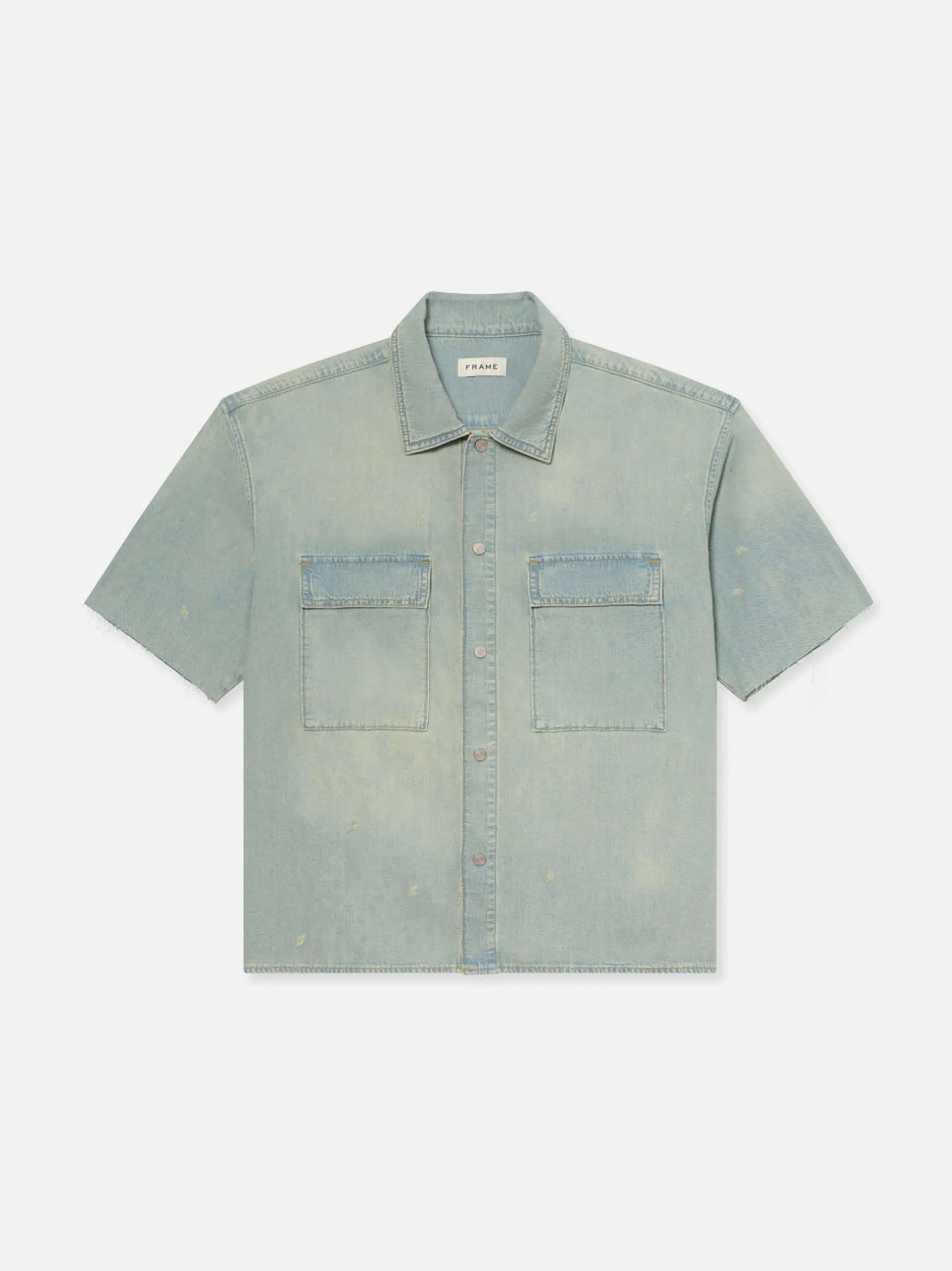 FRAME Short Sleeve Relaxed Denim Shirt in< Denim Shirts|Shirts