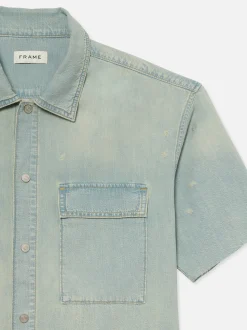 FRAME Short Sleeve Relaxed Denim Shirt in< Denim Shirts|Shirts