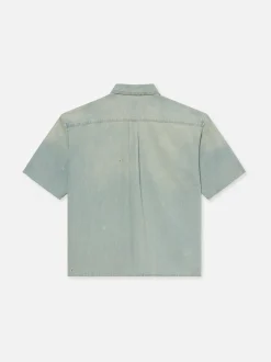 FRAME Short Sleeve Relaxed Denim Shirt in< Denim Shirts|Shirts