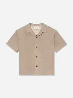 FRAME Short Sleeve Suede Shirt in Smoke Grey< Leather & Suede