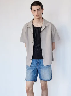 FRAME Short Sleeve Suede Shirt in Smoke Grey< Leather & Suede