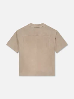 FRAME Short Sleeve Suede Shirt in Smoke Grey< Leather & Suede