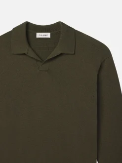 FRAME Silk Blend Polo Sweater in Dark Olive< Sweaters & Hoodies