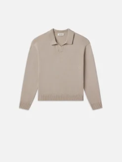 FRAME Silk Blend Polo Sweater in Grey Beige< Sweaters & Hoodies
