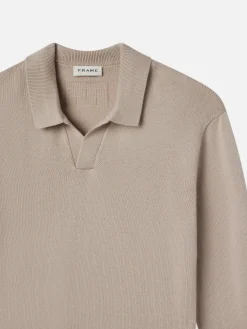 FRAME Silk Blend Polo Sweater in Grey Beige< Sweaters & Hoodies