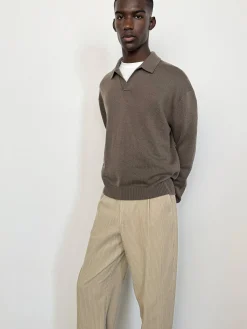FRAME Silk Blend Polo Sweater in Soft Mocha< Sweaters & Hoodies