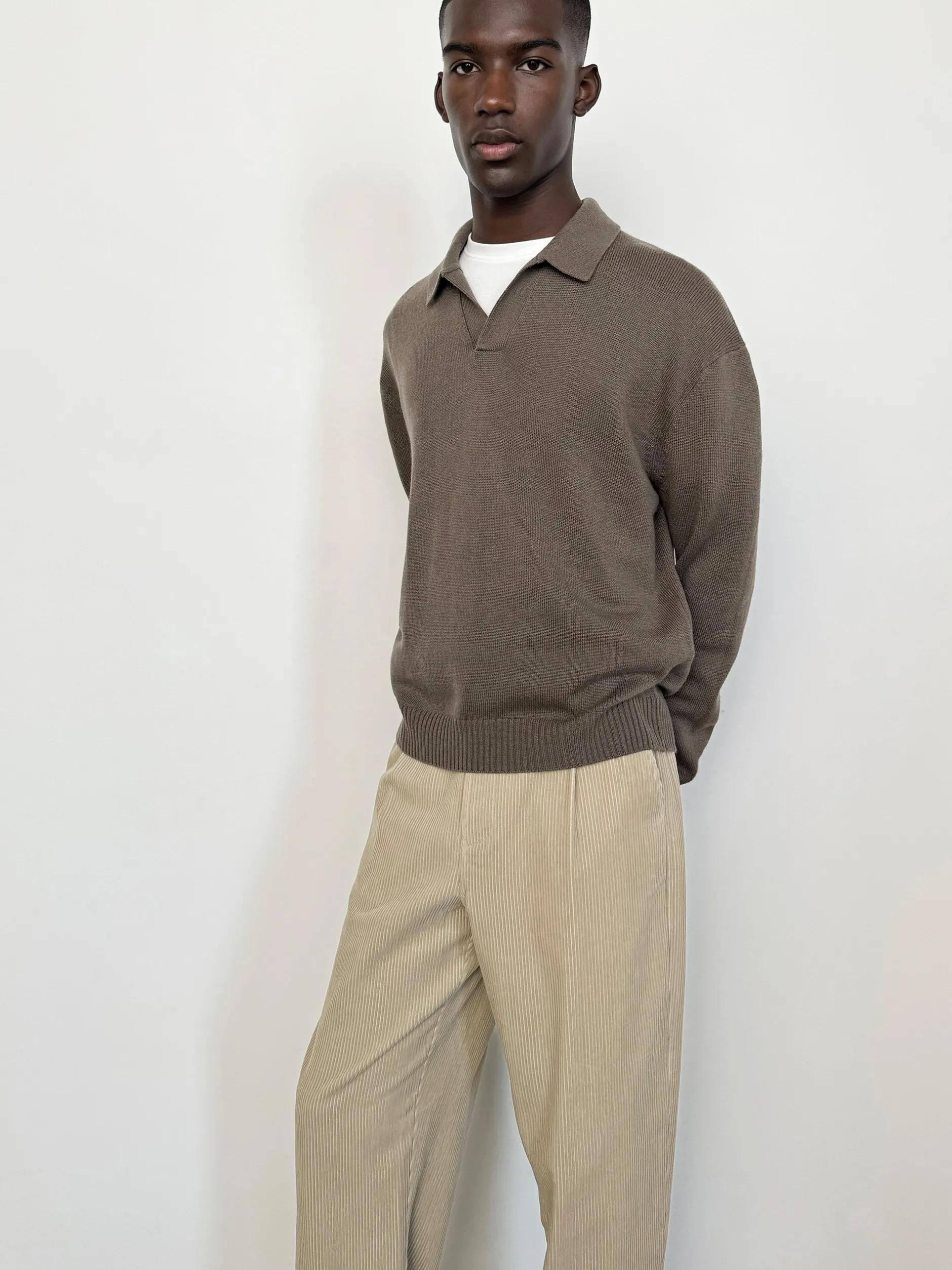 FRAME Silk Blend Polo Sweater in Soft Mocha< Sweaters & Hoodies