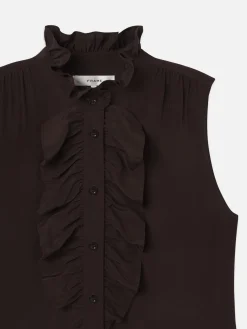 FRAME Sleeveless Ruffle Front Blouse in<Women Tops & Blouses