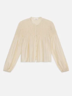 FRAME Smocked Collarless Blouse in<Women Tops & Blouses