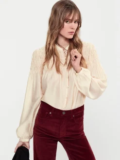 FRAME Smocked Collarless Blouse in<Women Tops & Blouses