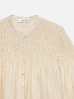 FRAME Smocked Collarless Blouse in<Women Tops & Blouses