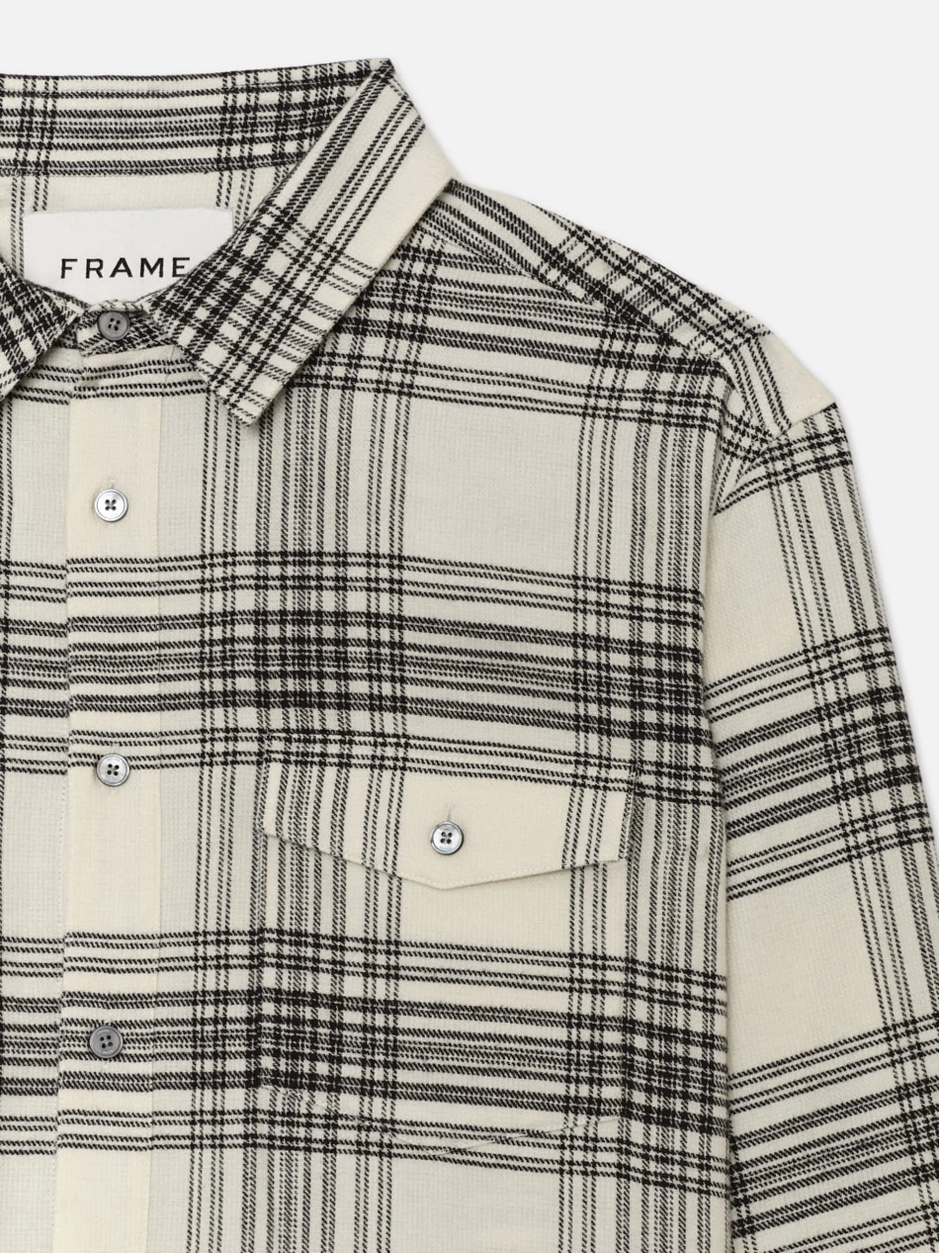 FRAME Spring Plaid Shirt in White Canvas/Black Plaid< Shirts