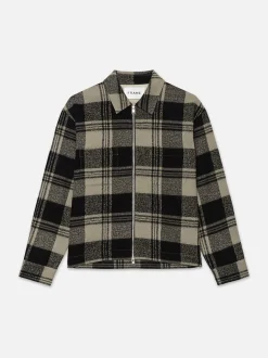 FRAME Spring Plaid Zip Shirt Jacket in Smoke Beige/Noir< Jackets & Coats