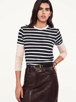 FRAME Striped Baby Tee in Black Multi<Women Tanks & Tees