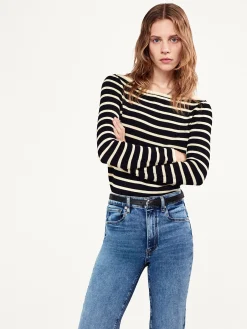 FRAME Striped Boatneck Sweater in Black Multi<Women Sweaters