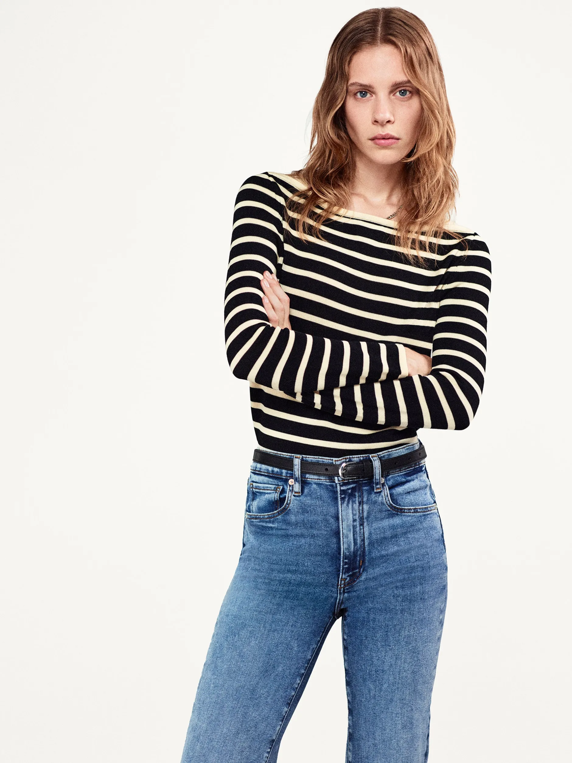 FRAME Striped Boatneck Sweater in Black Multi<Women Sweaters