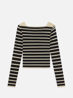 FRAME Striped Boatneck Sweater in Black Multi<Women Sweaters