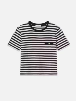 FRAME Striped Pocket Tee in Black Multi<Women Tanks & Tees
