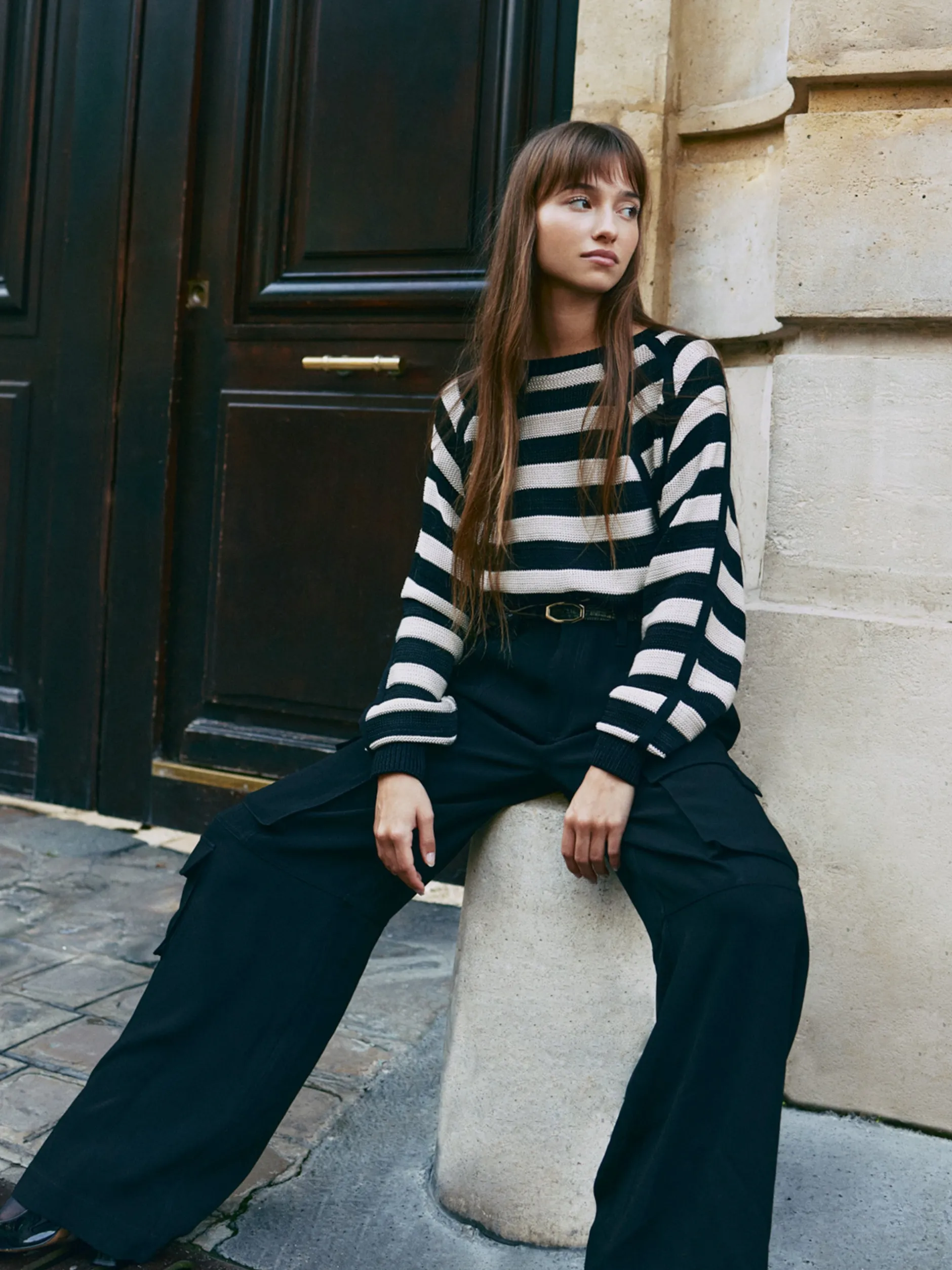 FRAME Striped Raglan Sweater in Black Multi<Women Sweaters