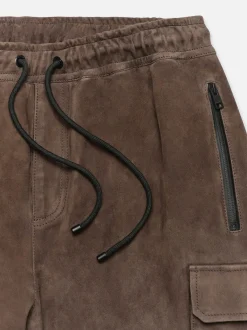 FRAME Suede Cargo Jogger in Dark Wood< Leather & Suede|Pants & Shorts