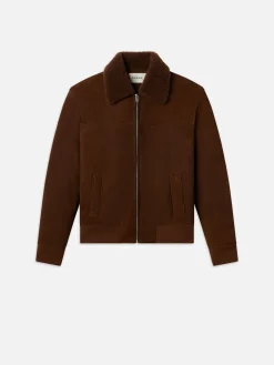 FRAME Suede Shearling Bomber in Dark Camel< Leather & Suede|Jackets & Coats