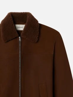 FRAME Suede Shearling Bomber in Dark Camel< Leather & Suede|Jackets & Coats