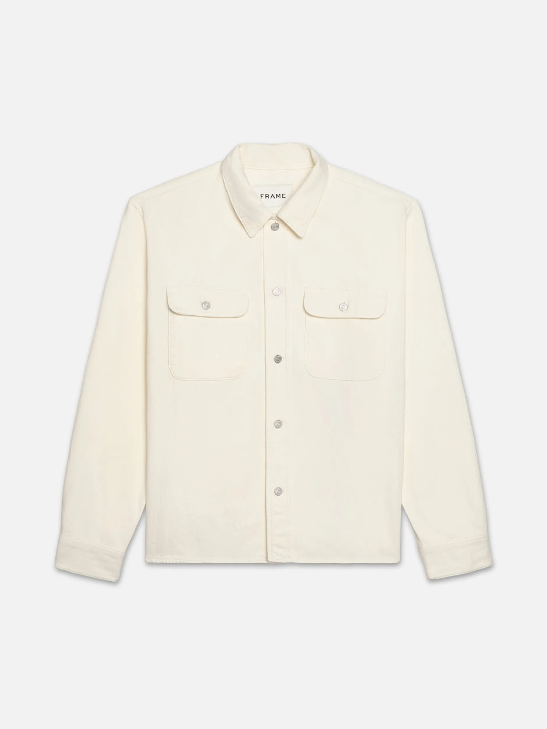 FRAME Textured Terry Overshirt in Off White< Jackets & Coats|Shirts