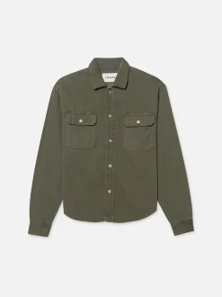 FRAME Textured Terry Overshirt in Smokey Olive< Jackets & Coats