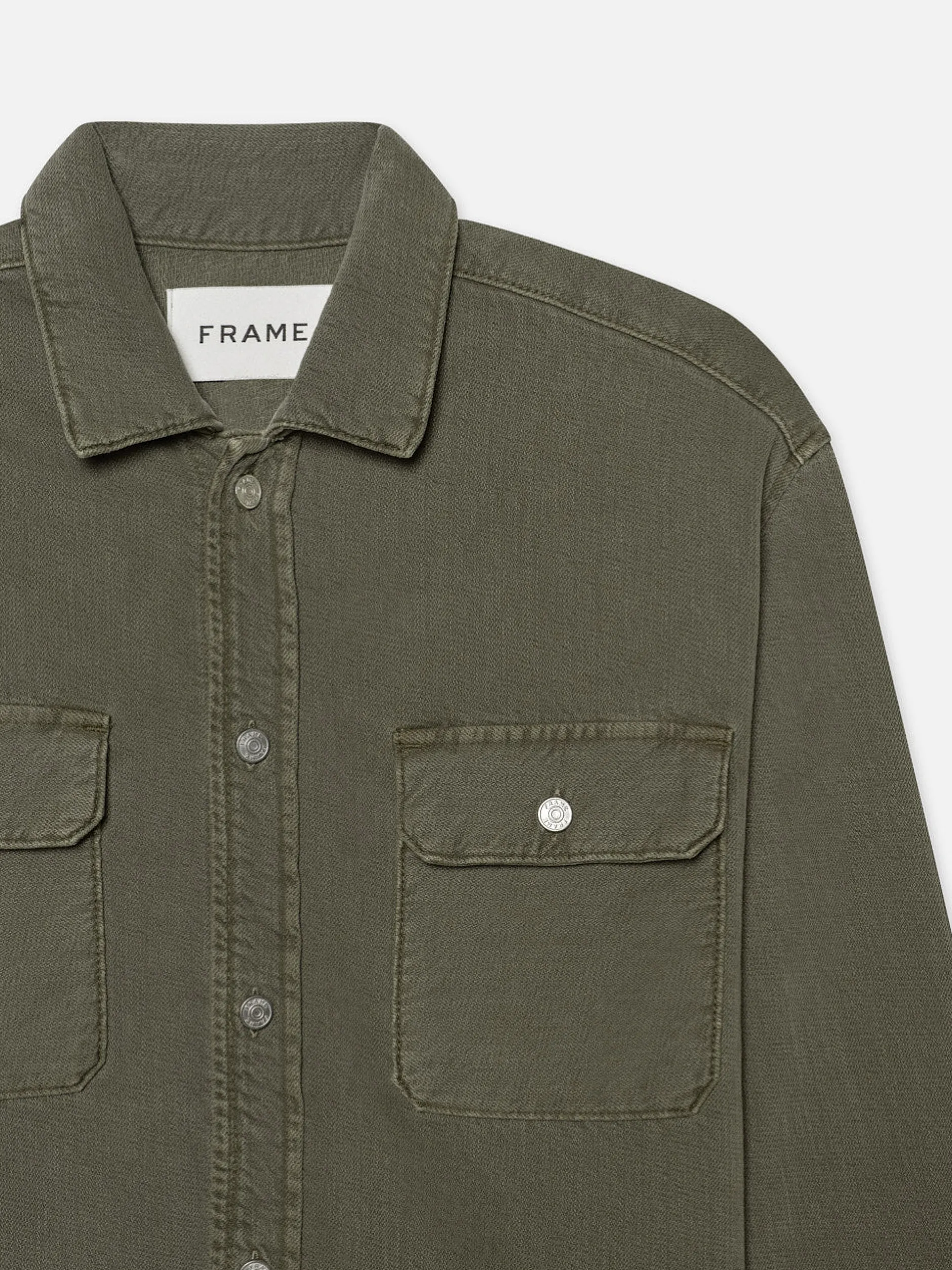 FRAME Textured Terry Overshirt in Smokey Olive< Jackets & Coats