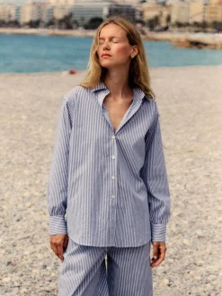 FRAME The Borrowed Shirt in Dark Chambray Multi<Women Tops & Blouses
