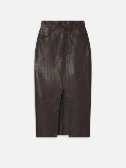 FRAME The Midaxi Leather Skirt in Espresso Croc<Women Leather & Suede|Skirts & Shorts