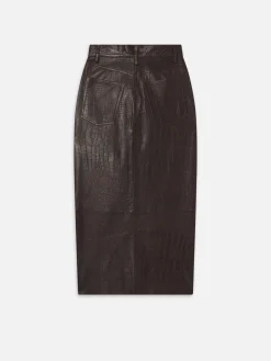 FRAME The Midaxi Leather Skirt in Espresso Croc<Women Leather & Suede|Skirts & Shorts