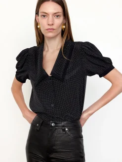 FRAME The Polka Dot Sailor Blouse in Black Multi<Women Tops & Blouses