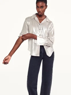 FRAME The Standard Shirt in Silver Lame<Women Tops & Blouses