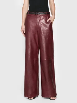 FRAME The Wide Leather Trouser in Syrah Red<Women Leather & Suede|Pants