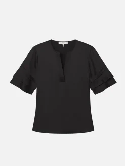 FRAME Tiered Ruffle Short Sleeve Blouse in<Women Tops & Blouses