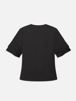 FRAME Tiered Ruffle Short Sleeve Blouse in<Women Tops & Blouses