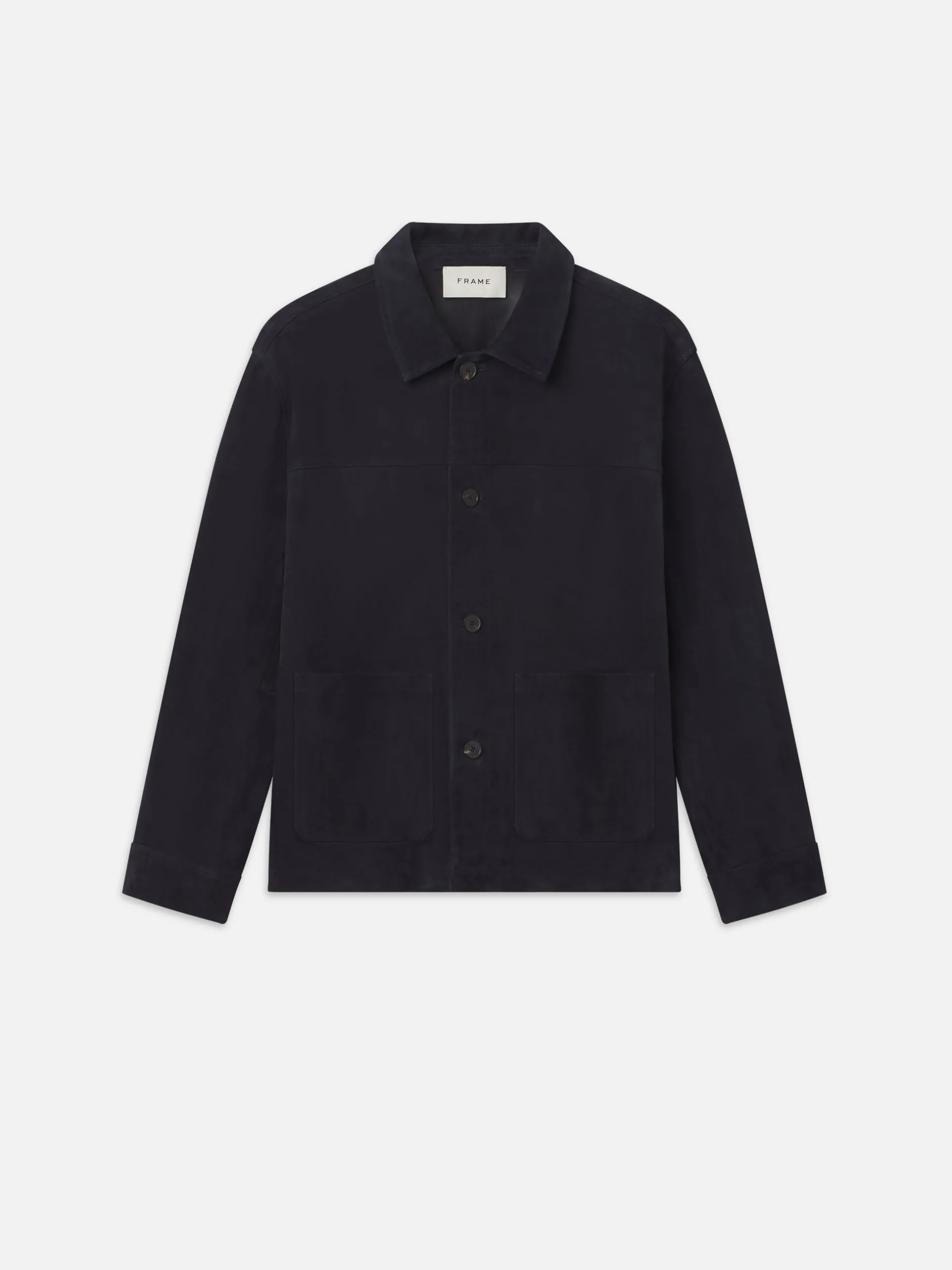 FRAME Unlined Suede Chore Coat in Dark Navy< Leather & Suede|Jackets & Coats