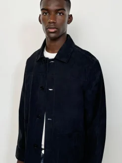 FRAME Unlined Suede Chore Coat in Dark Navy< Leather & Suede|Jackets & Coats