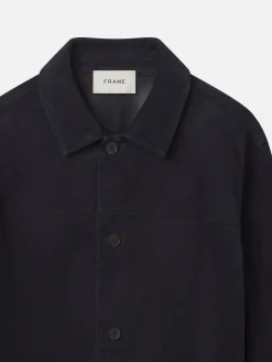 FRAME Unlined Suede Chore Coat in Dark Navy< Leather & Suede|Jackets & Coats