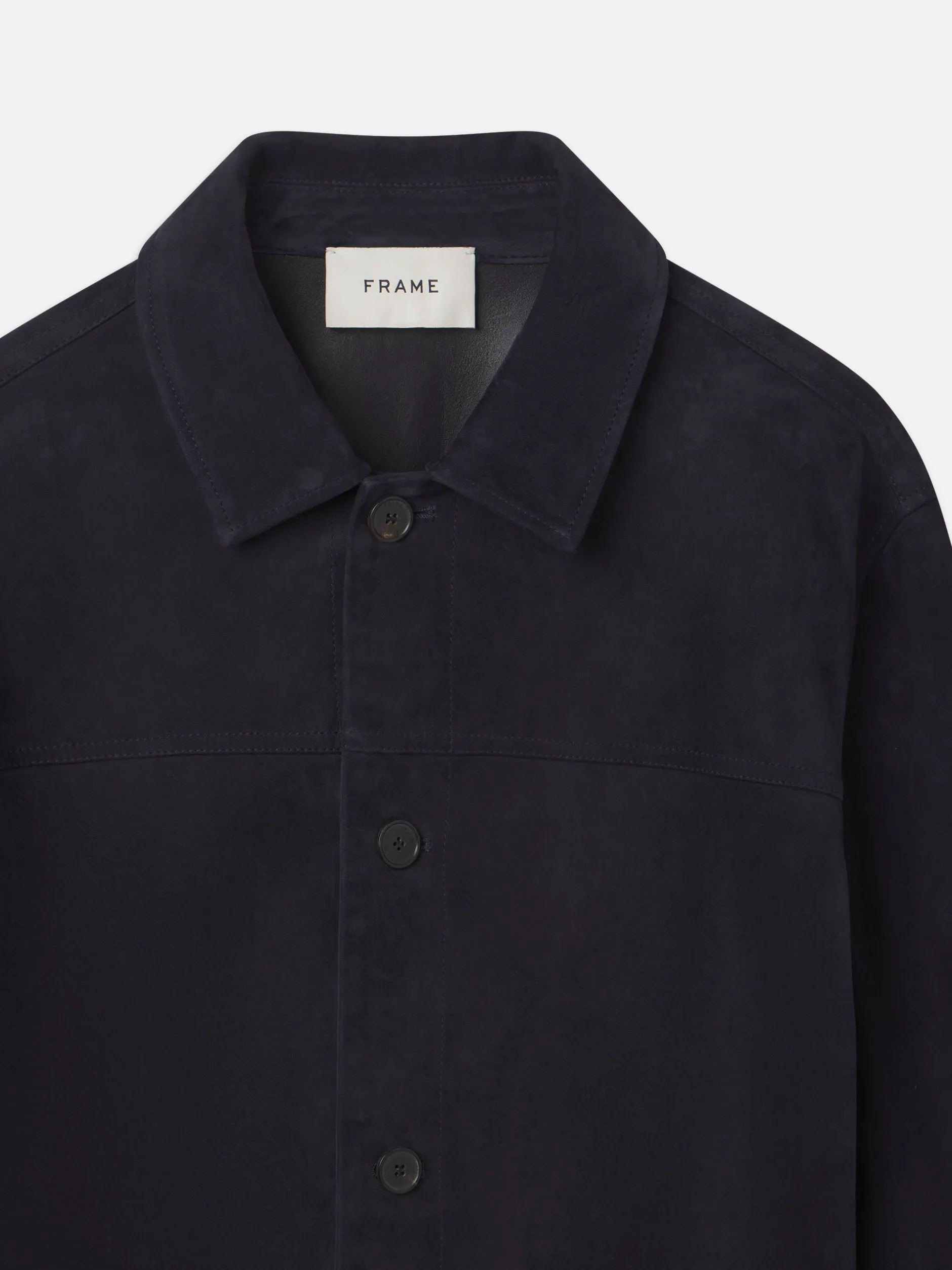 FRAME Unlined Suede Chore Coat in Dark Navy< Leather & Suede|Jackets & Coats