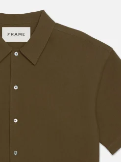 FRAME Waffle Textured Short Sleeve Shirt in Dark Beige< Shirts