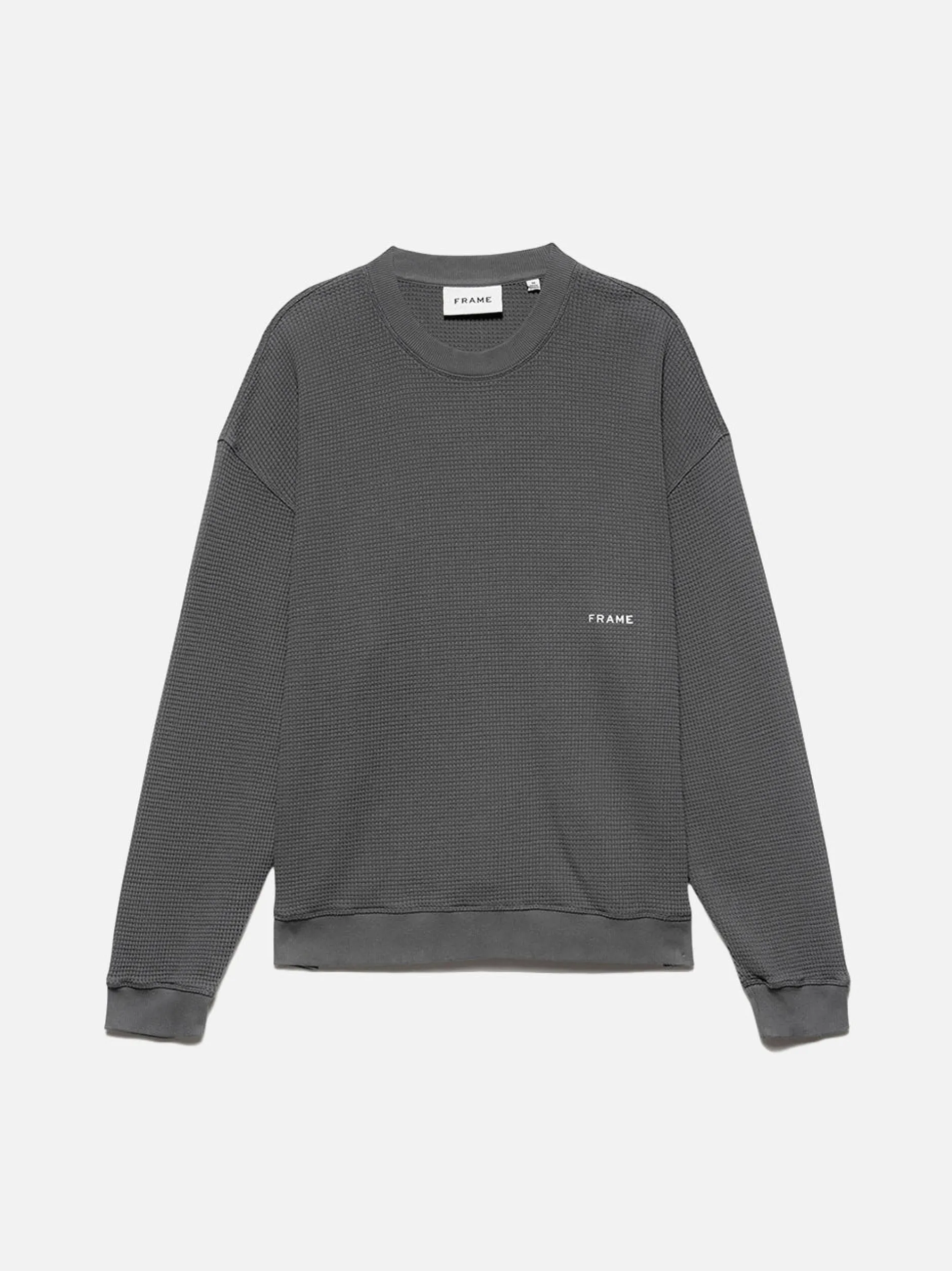 FRAME Waffle Textured Sweatshirt in Charcoal Grey< Sweaters & Hoodies