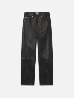 FRAME Washed Leather Pant Trousers in Black Washed< Leather & Suede|Pants & Shorts
