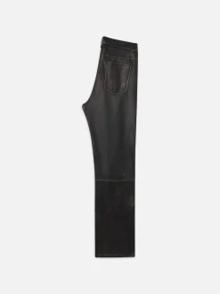FRAME Washed Leather Pant Trousers in Black Washed< Leather & Suede|Pants & Shorts