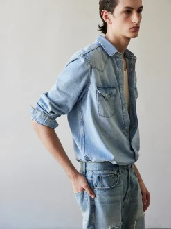 FRAME Western Denim Shirt in< Denim Shirts|Shirts
